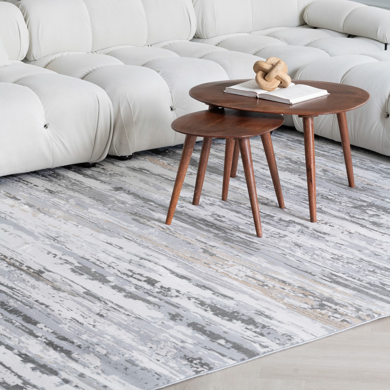 5" X 8" Beige and Gray Abstract Worn Faded Area Rug