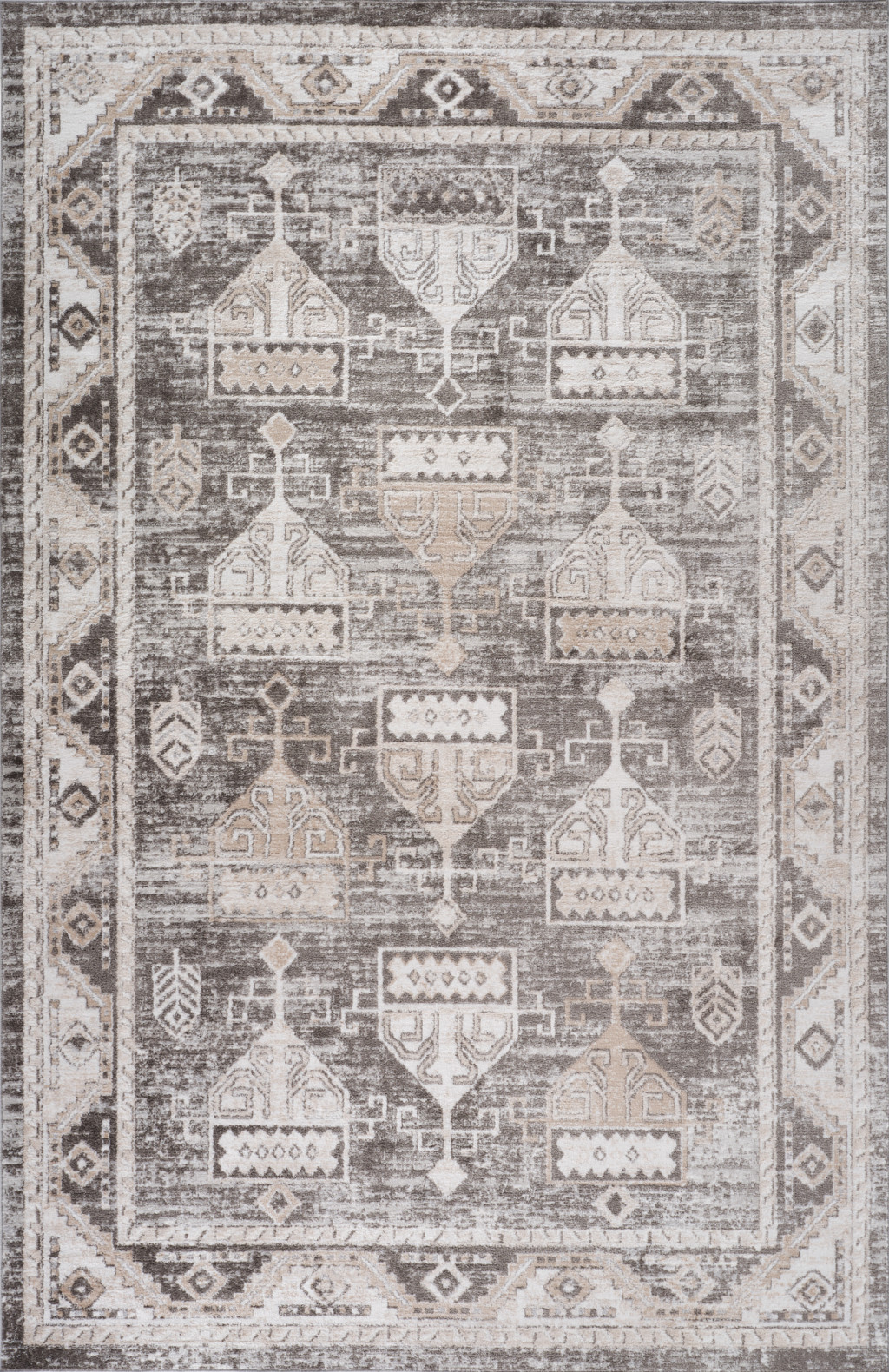 5" X 8" Beige and Brown Abstract Distressed Area Rug
