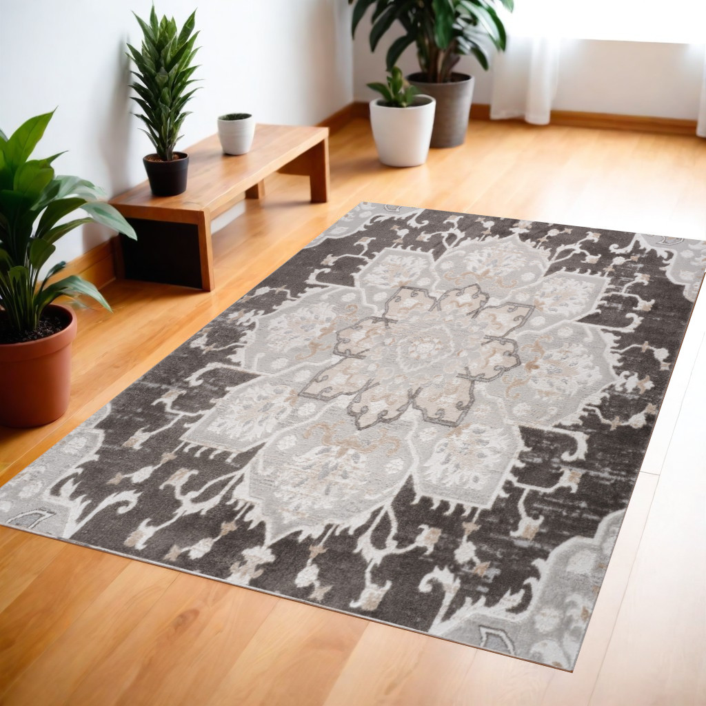 4" X 6" Gray and Brown Southwestern Distressed Area Rug