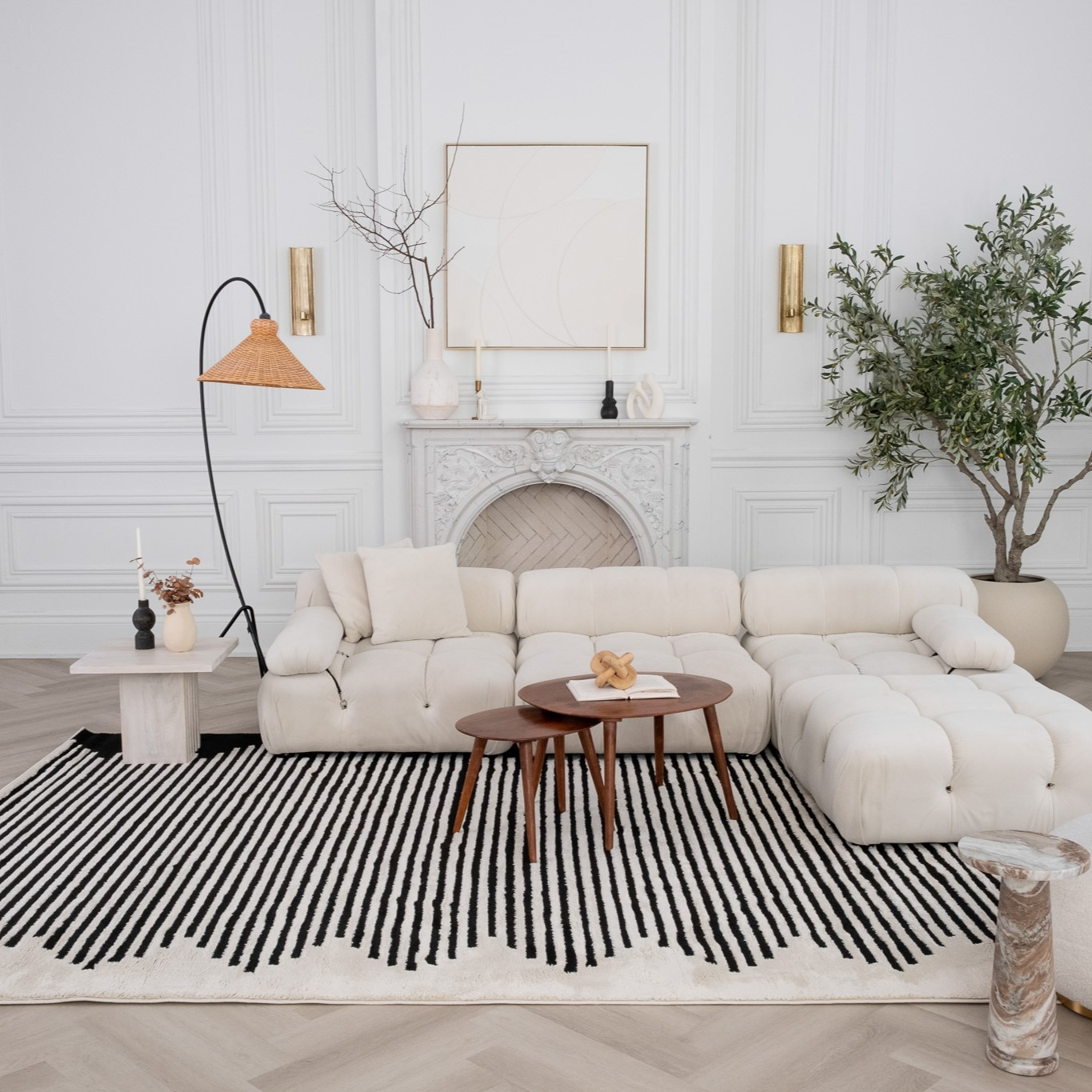 5" X 8" Cream and Black Abstract Worn Faded Area Rug