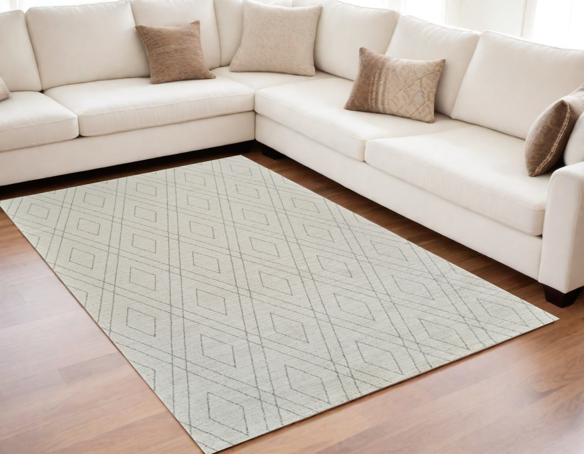 5" X 8" Beige and Gray Abstract Non Skid Area Rug