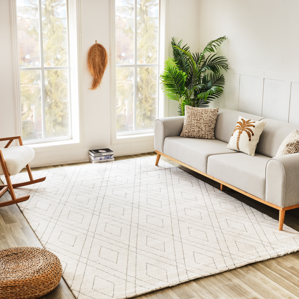 5" X 8" Beige and Gray Abstract Non Skid Area Rug