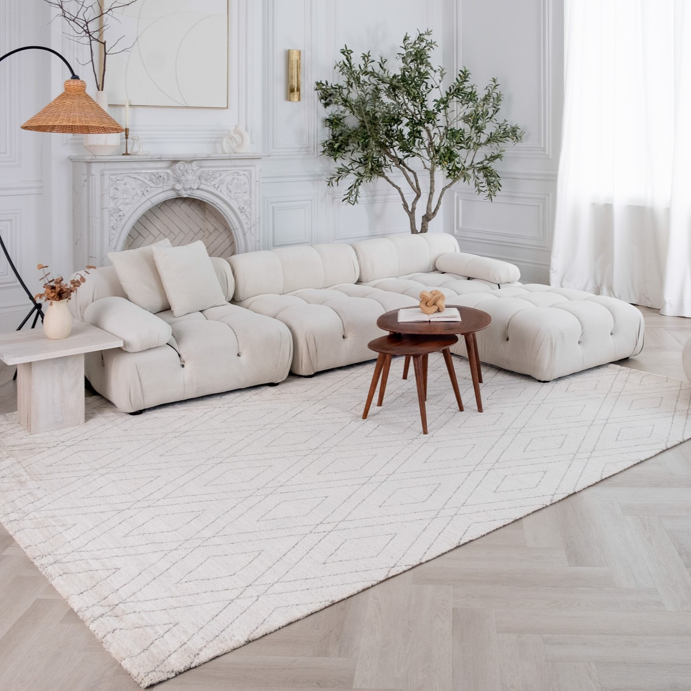 5" X 8" Beige and Gray Abstract Non Skid Area Rug