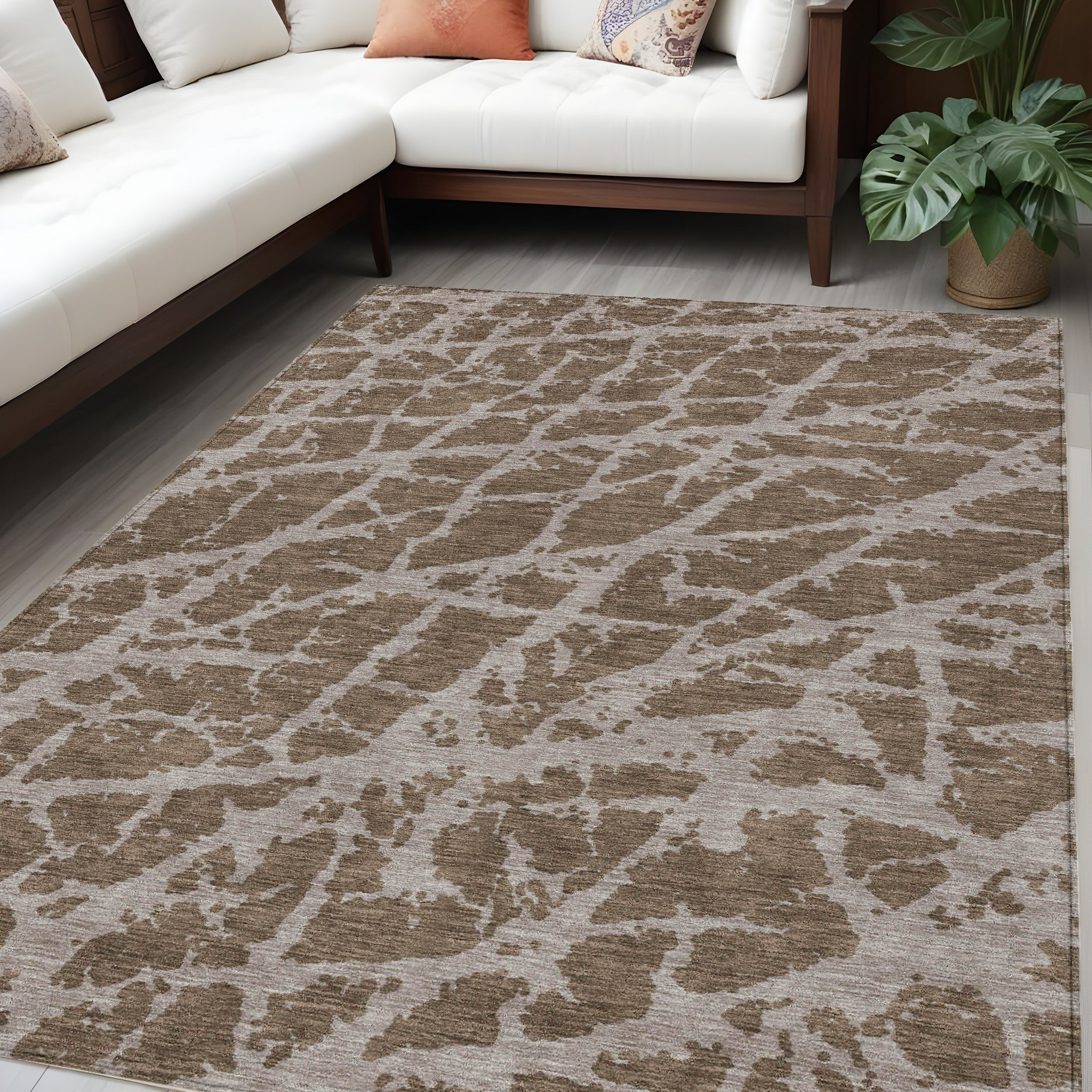 5' x 8' Brown Abstract Indoor Outdoor Area Rug 5' x 8' Brown Abstract Indoor Outdoor Area Rug