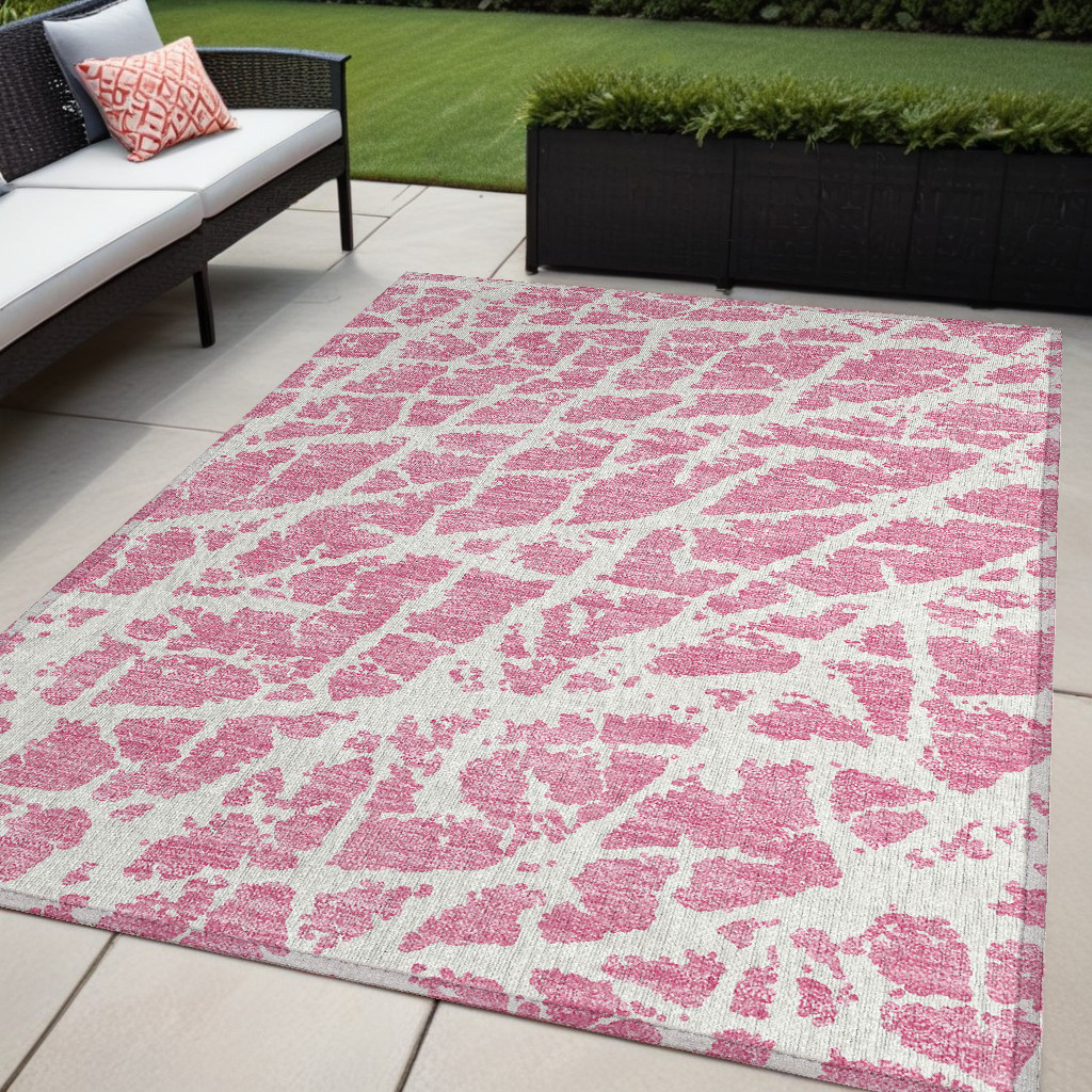 5' X 8' Pink and Ivory Abstract Washable Non Skid Indoor Outdoor Area Rug-559302-1