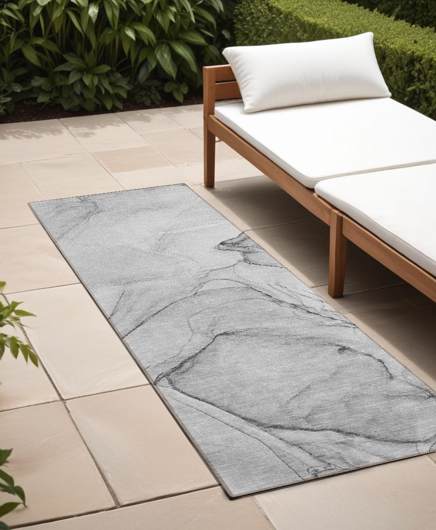 8' Runner Gray Abstract Washable Non Skid Indoor Outdoor Runner Rug-559371-1