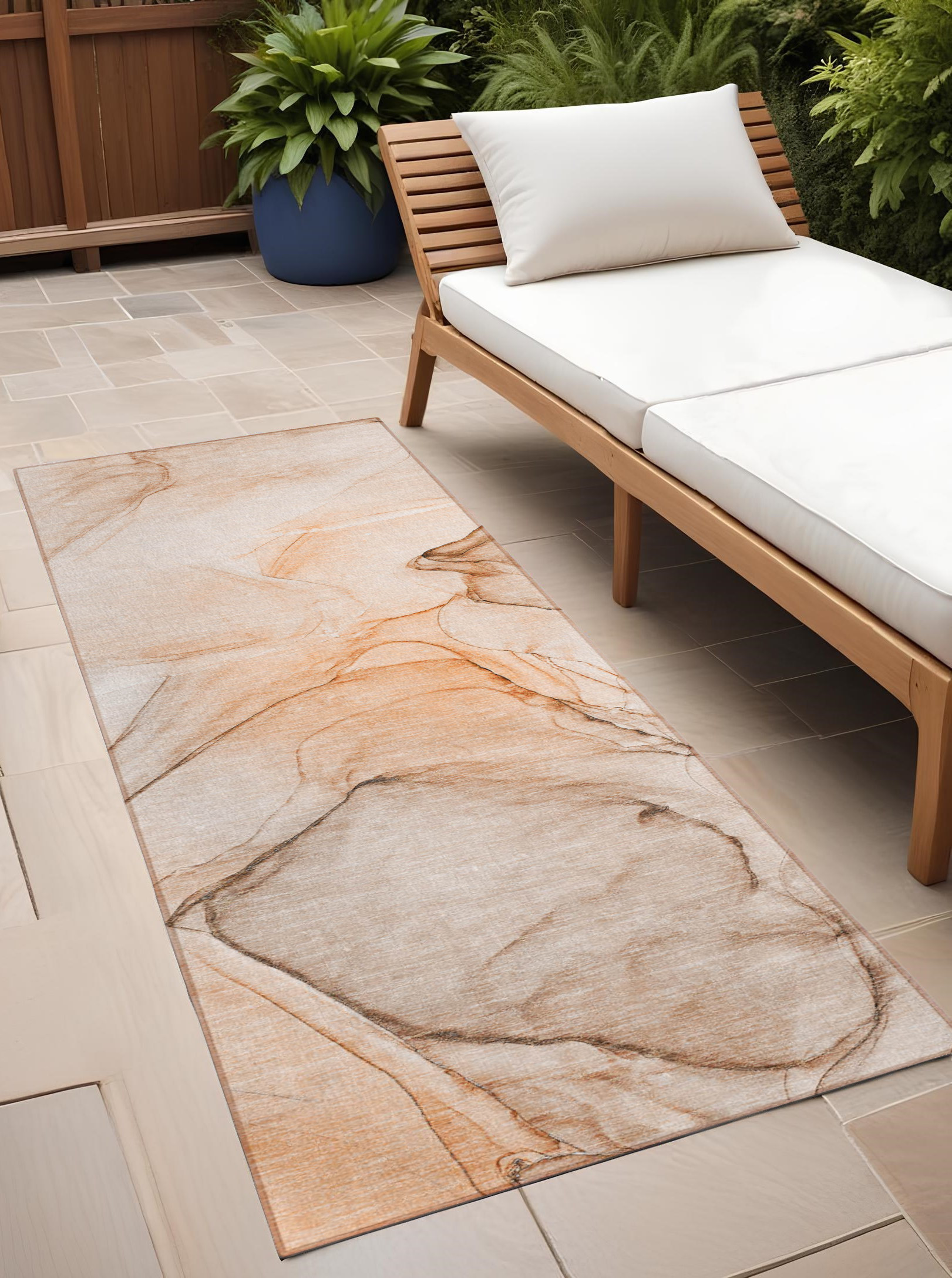 3' X 8' Beige and Orange Abstract Washable Non Skid Indoor Outdoor Runner Rug-559389-1