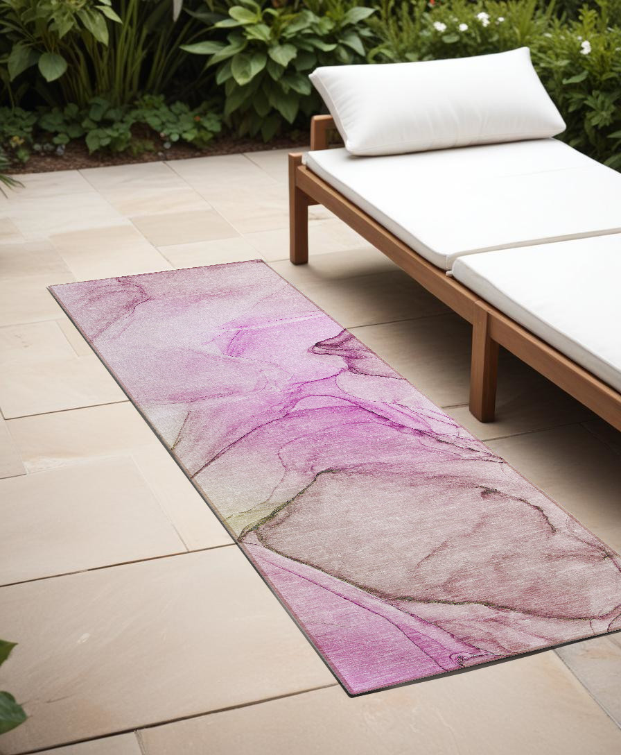 8' Runner Pink Abstract Washable Non Skid Indoor Outdoor Runner Rug-559398-1