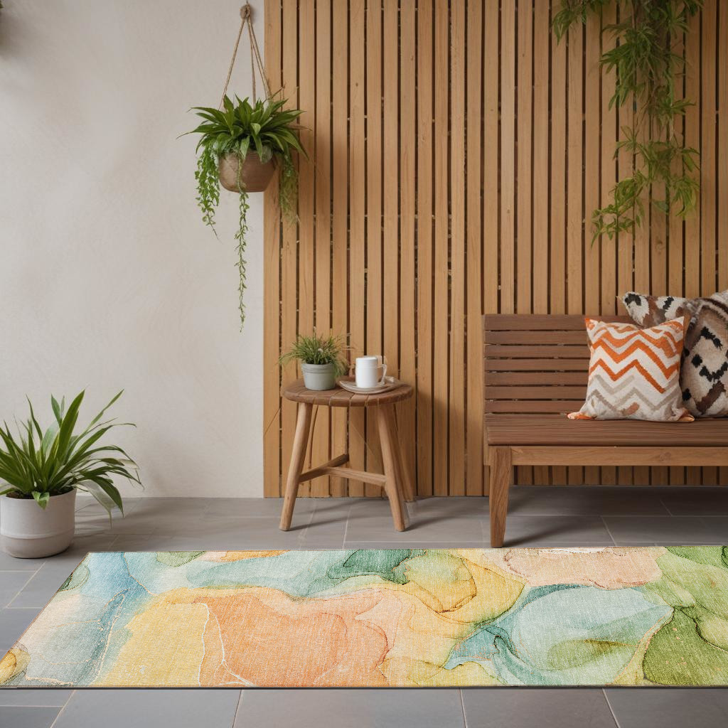8' Runner Blue Abstract Washable Non Skid Indoor Outdoor Runner Rug-559479-1