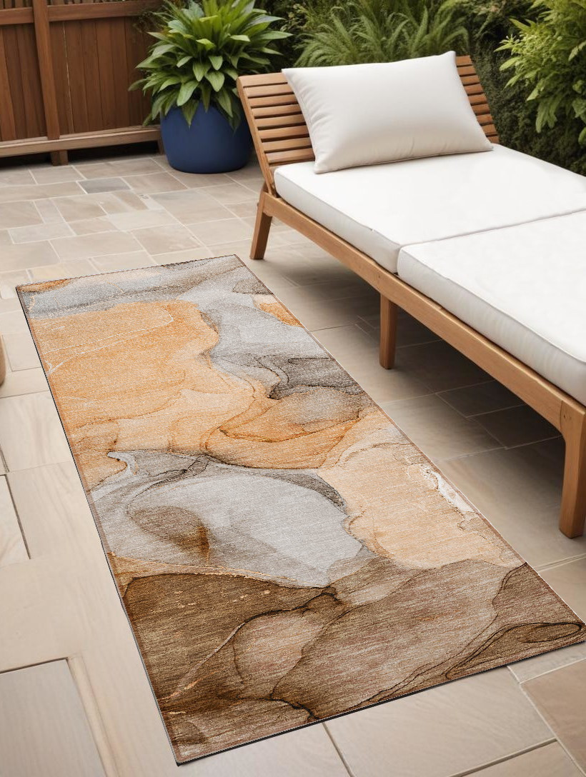 8' Runner Orange Abstract Washable Non Skid Indoor Outdoor Runner Rug-559515-1