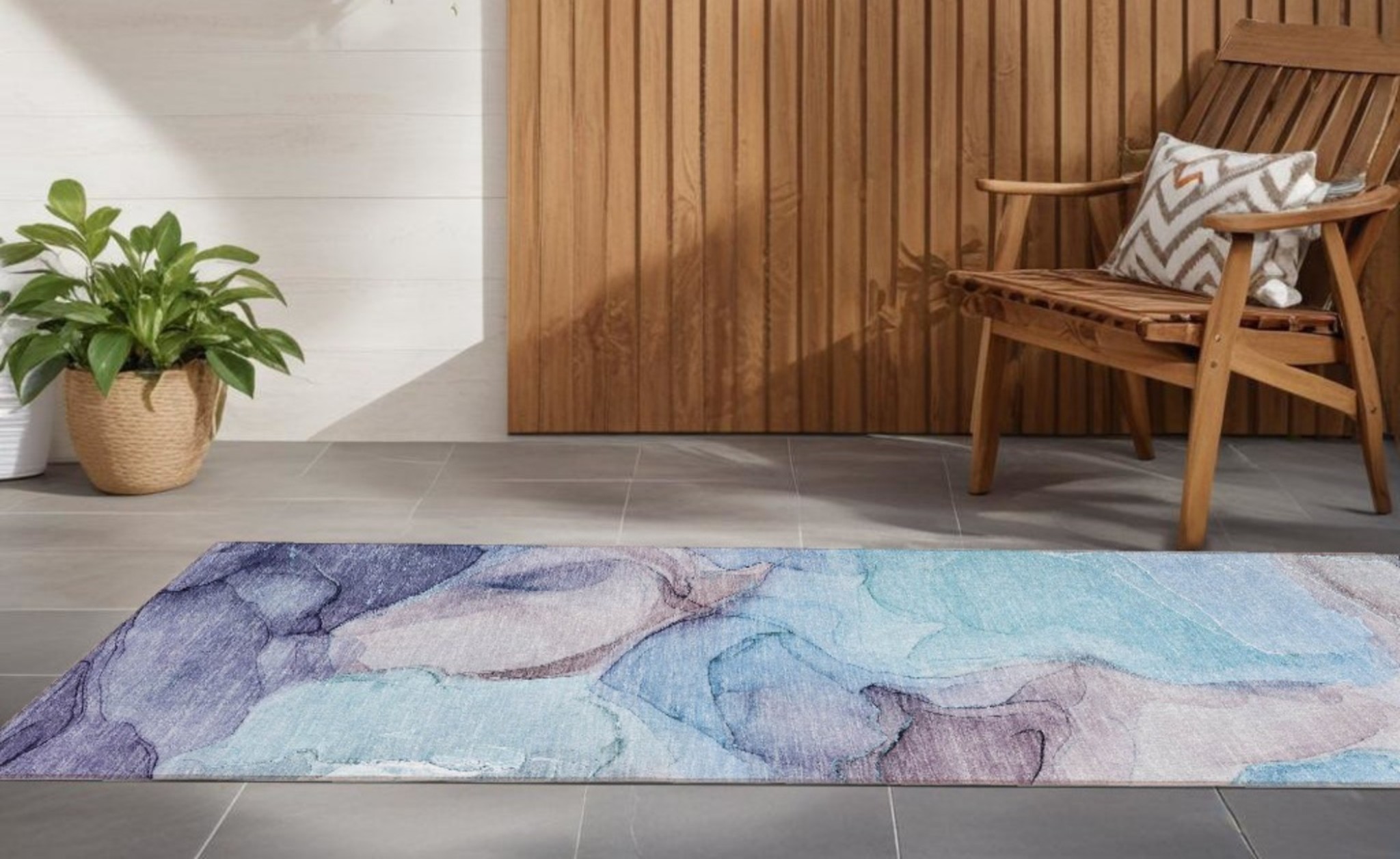 8' Runner Blue Abstract Washable Non Skid Indoor Outdoor Runner Rug-559659-1