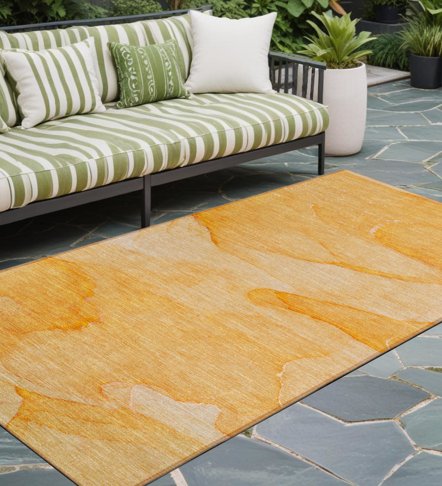 2' X 8' Orange Abstract Washable Non Skid Indoor Outdoor Runner Rug-559867-1