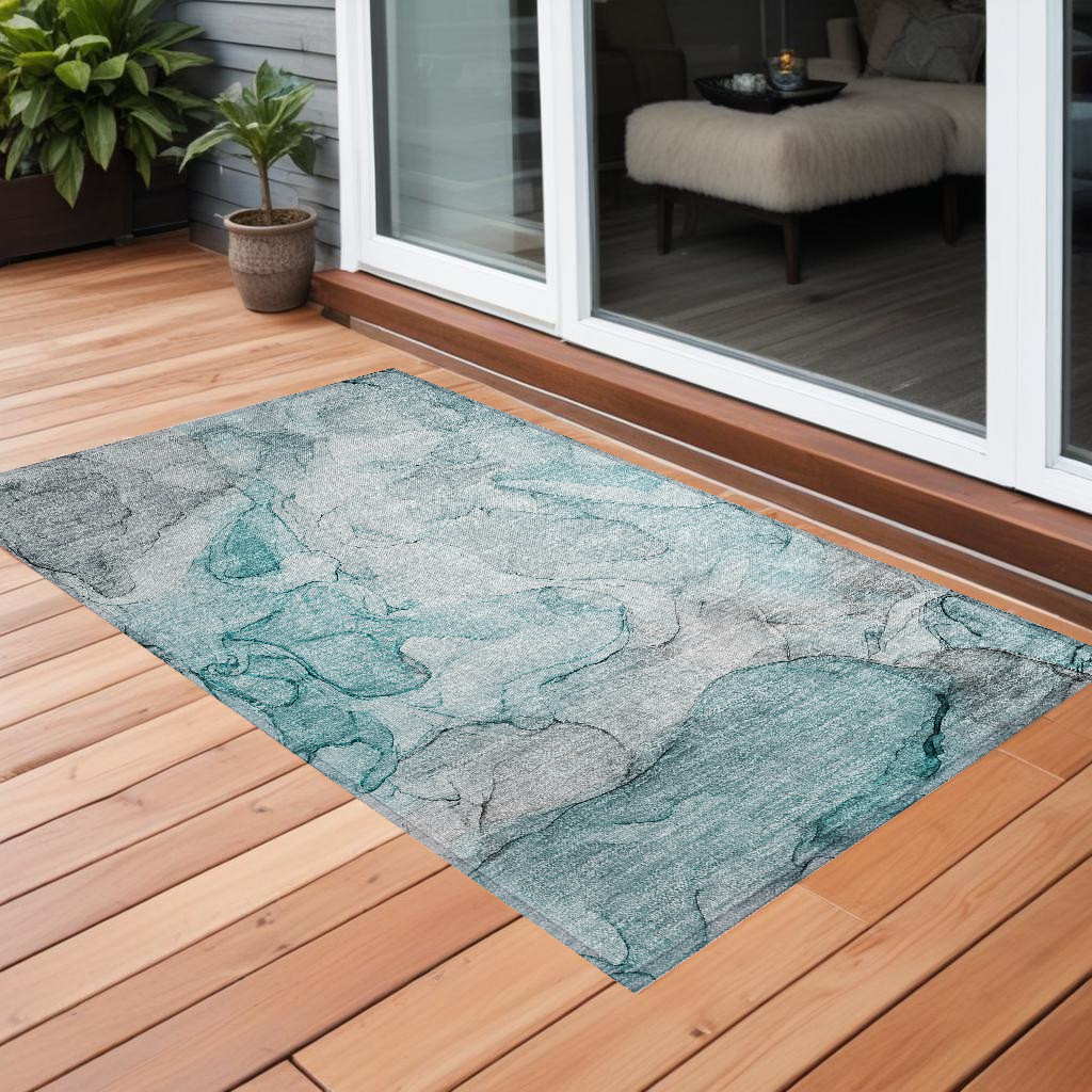 3' X 5' Gray and Ivory Abstract Washable Non Skid Indoor Outdoor Area Rug-559968-1