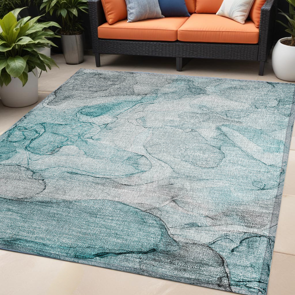 5' X 8' Gray and Ivory Abstract Washable Non Skid Indoor Outdoor Area Rug-559969-1