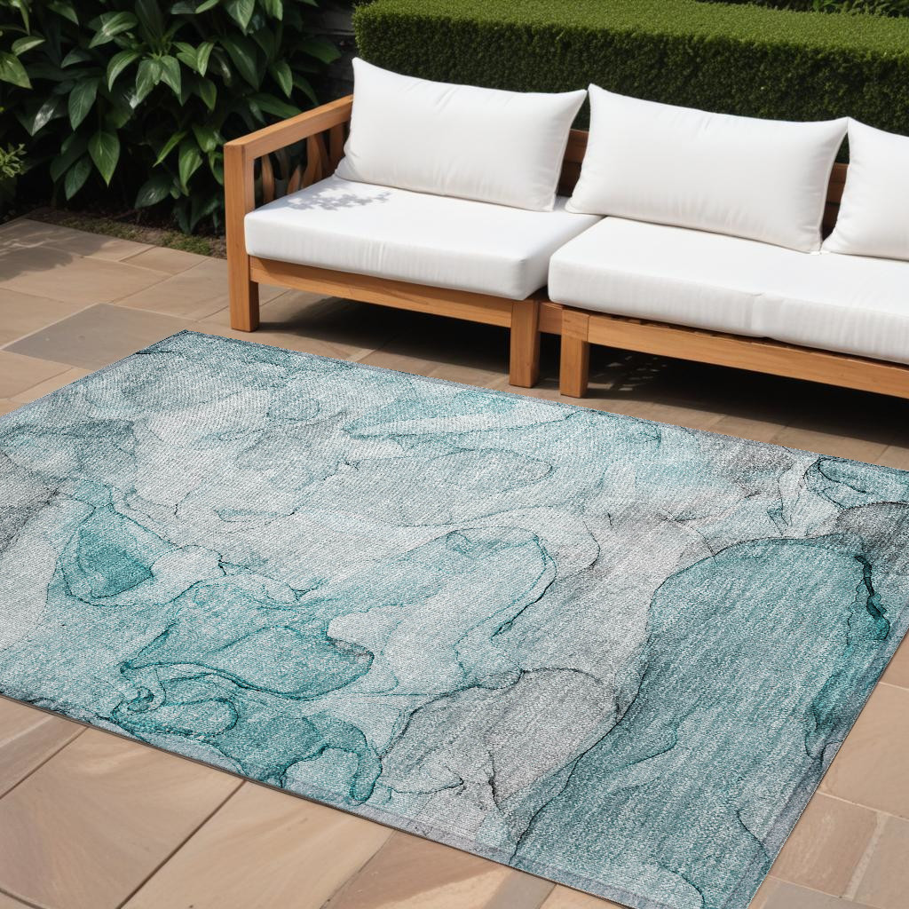 10' X 14' Gray And Ivory Abstract Washable Indoor Outdoor Area Rug-559973-1