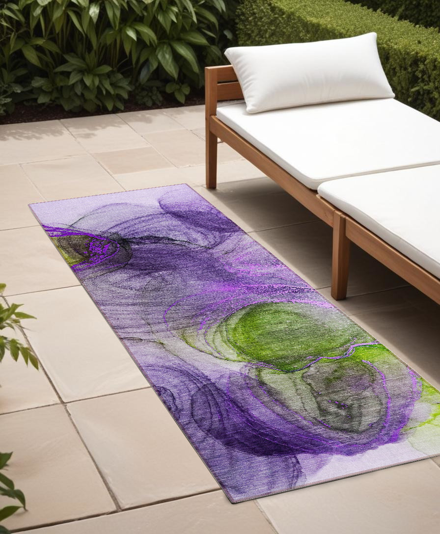 8' Runner Purple Abstract Washable Non Skid Indoor Outdoor Runner Rug-560020-1