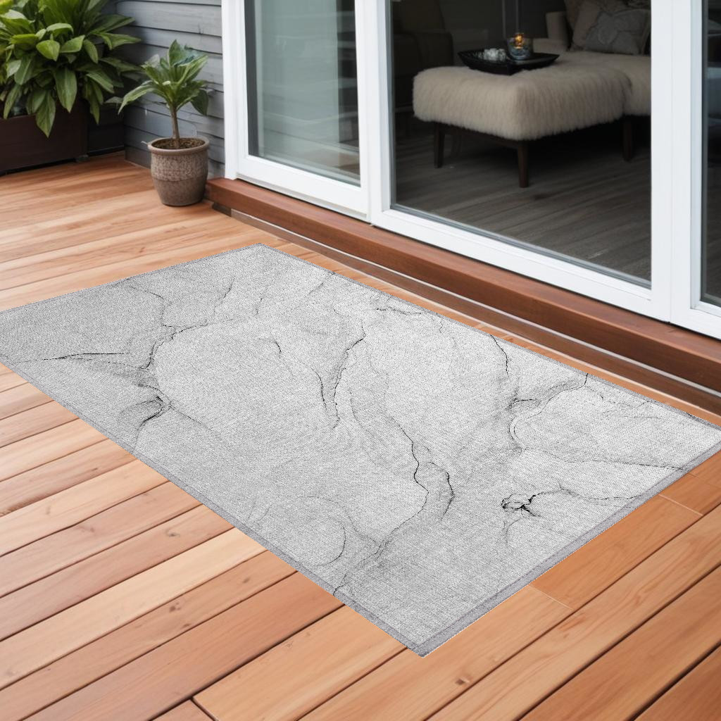 3' X 5' Gray Abstract Washable Non Skid Indoor Outdoor Area Rug-560160-1