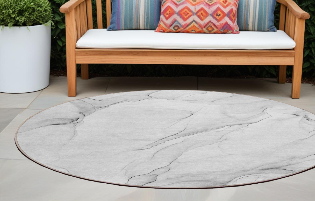 8' Round Gray Round Abstract Washable Non Skid Indoor Outdoor Area Rug-560162-1