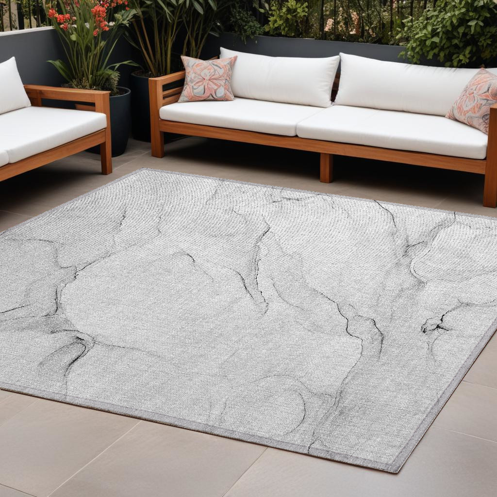 9' X 12' Gray Abstract Washable Non Skid Indoor Outdoor Area Rug-560164-1