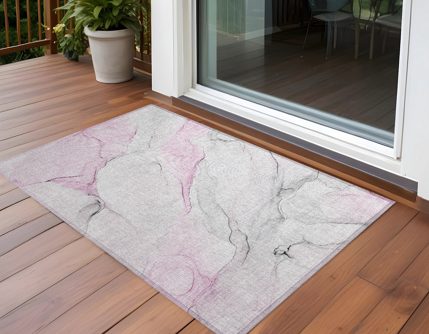 3' X 5' Gray and Pink Abstract Washable Non Skid Indoor Outdoor Area Rug-560187-1