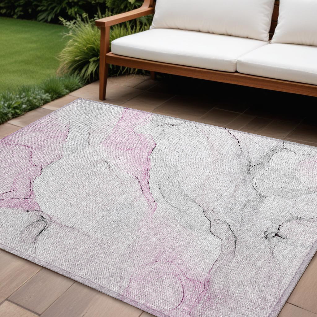 9' X 12' Gray and Pink Abstract Washable Non Skid Indoor Outdoor Area Rug-560191-1