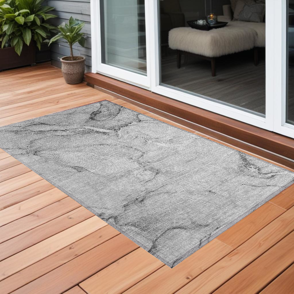 3' X 5' Gray Abstract Washable Non Skid Indoor Outdoor Area Rug-560205-1