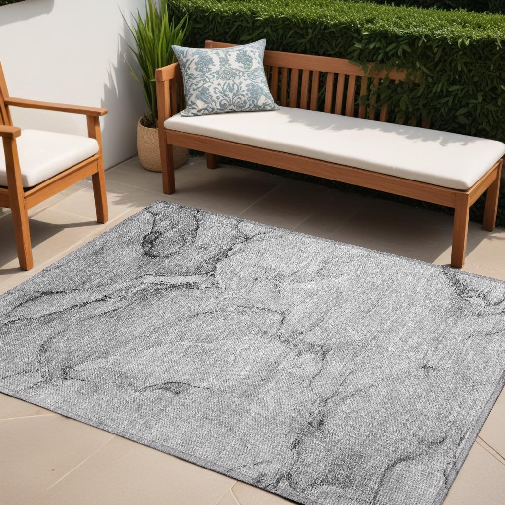 5' X 8' Gray Abstract Washable Non Skid Indoor Outdoor Area Rug-560206-1