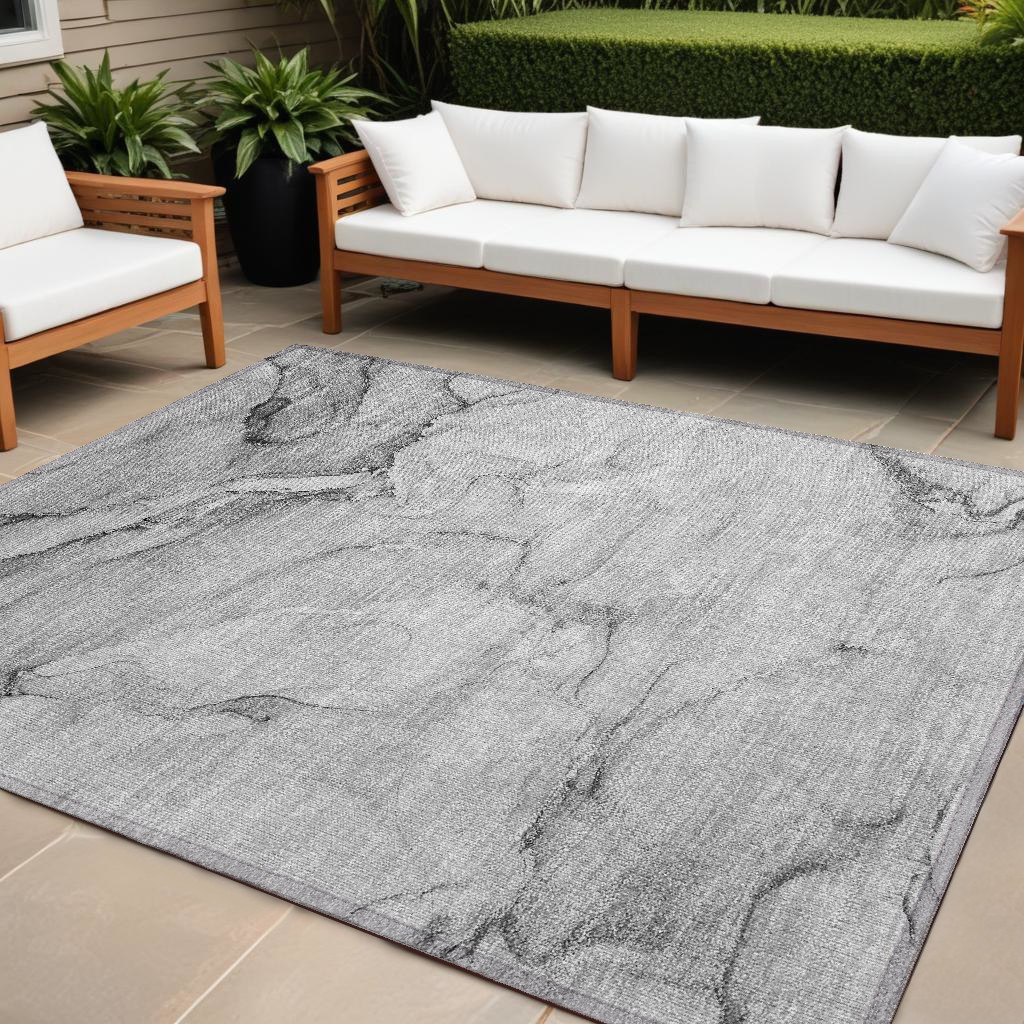 8' X 10' Gray Abstract Washable Non Skid Indoor Outdoor Area Rug-560208-1
