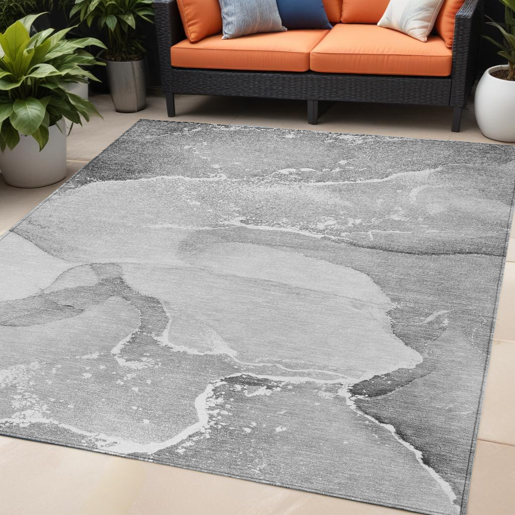 5' X 8' Gray and Ivory Abstract Washable Non Skid Indoor Outdoor Area Rug-560260-1