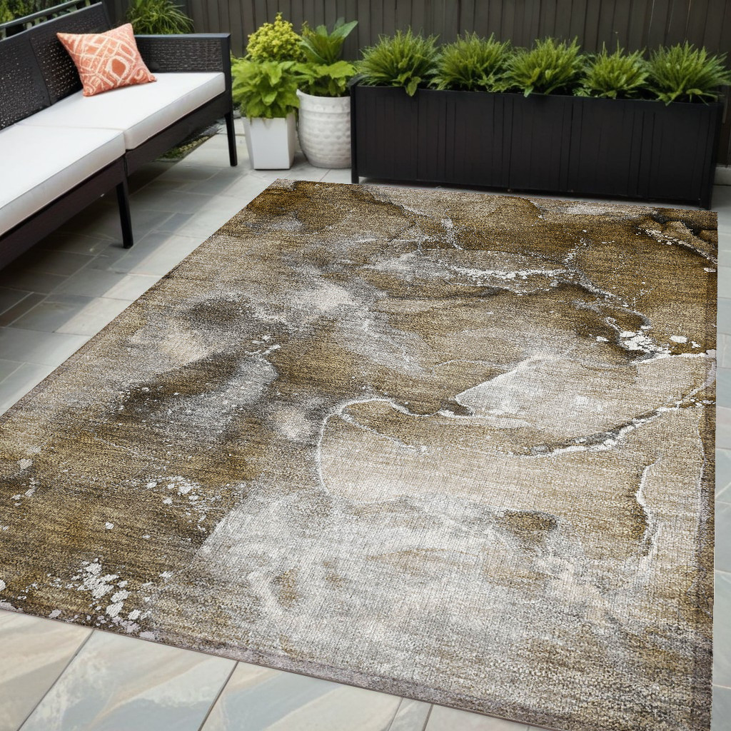5' X 8' Brown and Gray Abstract Washable Non Skid Indoor Outdoor Area Rug-560287-1