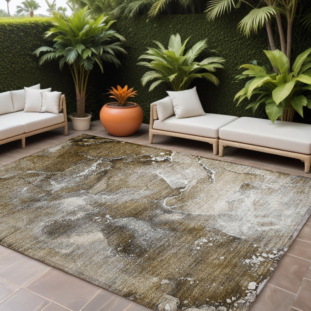 8' X 10' Brown and Gray Abstract Washable Non Skid Indoor Outdoor Area Rug-560289-1