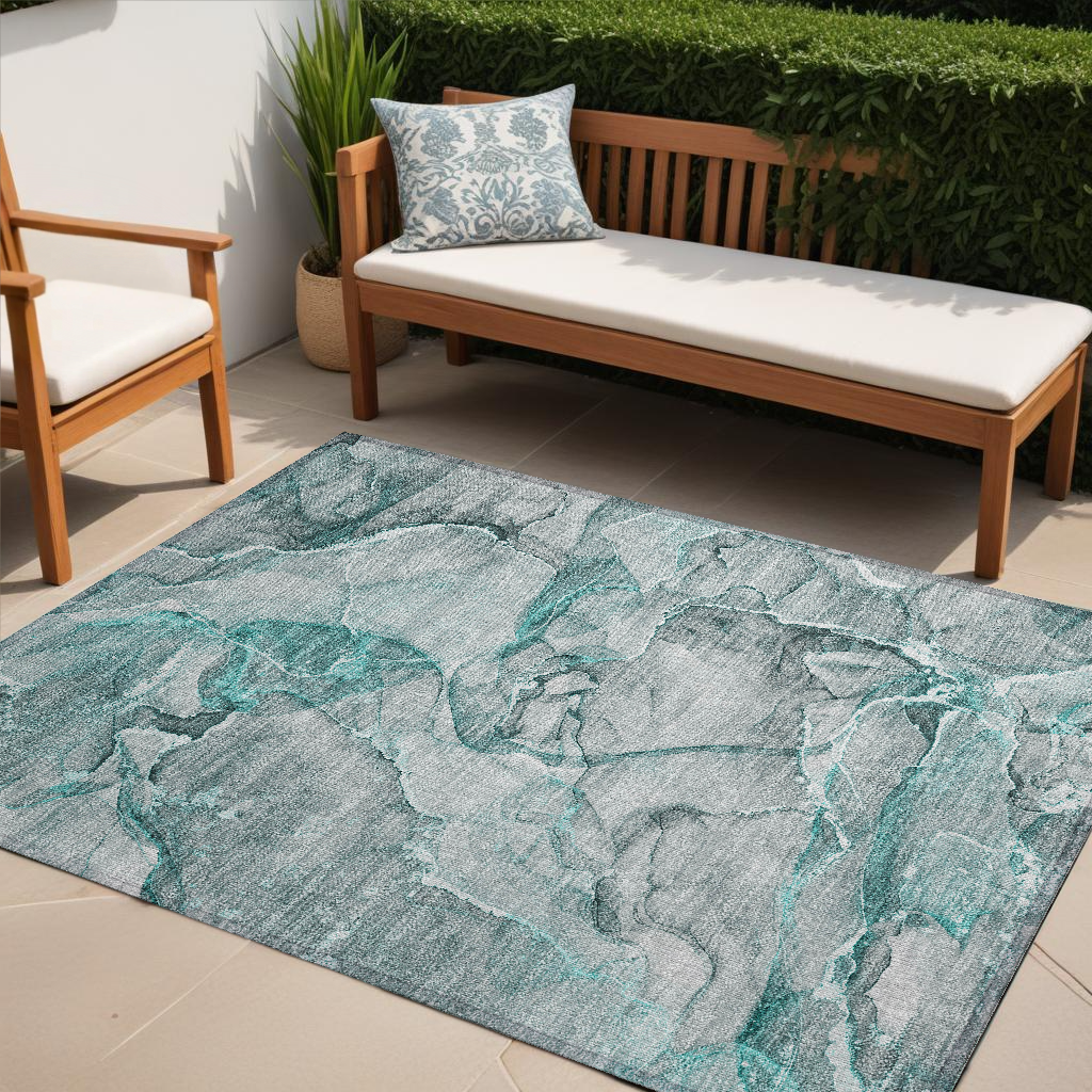 5' X 8' Gray and Ivory Abstract Washable Non Skid Indoor Outdoor Area Rug-560379-1