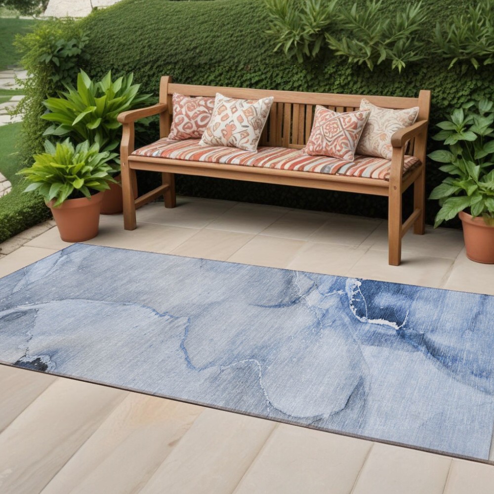 2' X 8' Blue Abstract Washable Indoor Outdoor Runner Rug-560448-1
