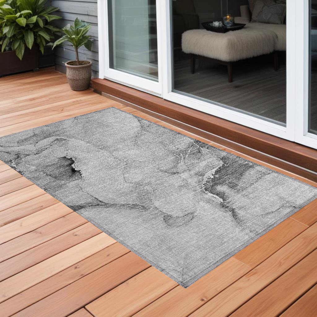 3' X 5' Gray and Ivory Abstract Washable Non Skid Indoor Outdoor Area Rug-560459-1