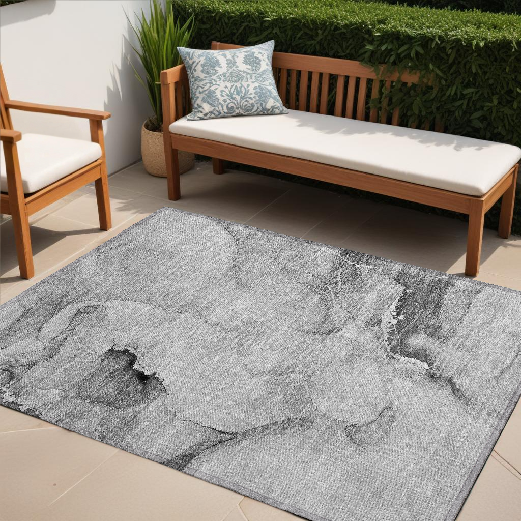 5' X 8' Gray and Ivory Abstract Washable Non Skid Indoor Outdoor Area Rug-560460-1
