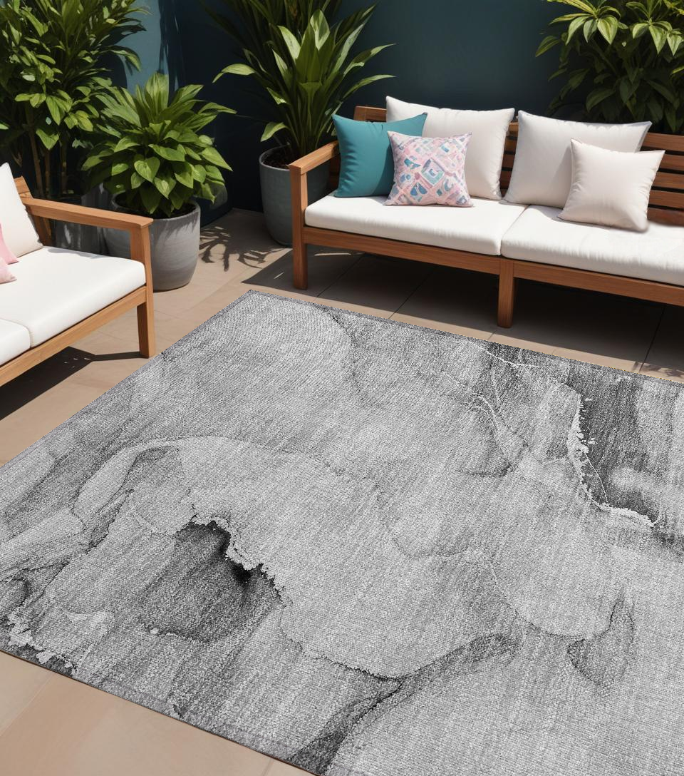 8' X 10' Gray and Ivory Abstract Washable Non Skid Indoor Outdoor Area Rug-560462-1