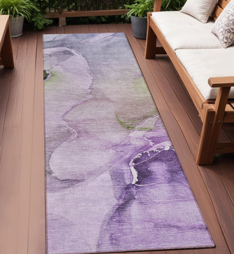2' X 8' Purple Abstract Washable Indoor Outdoor Runner Rug-560466-1