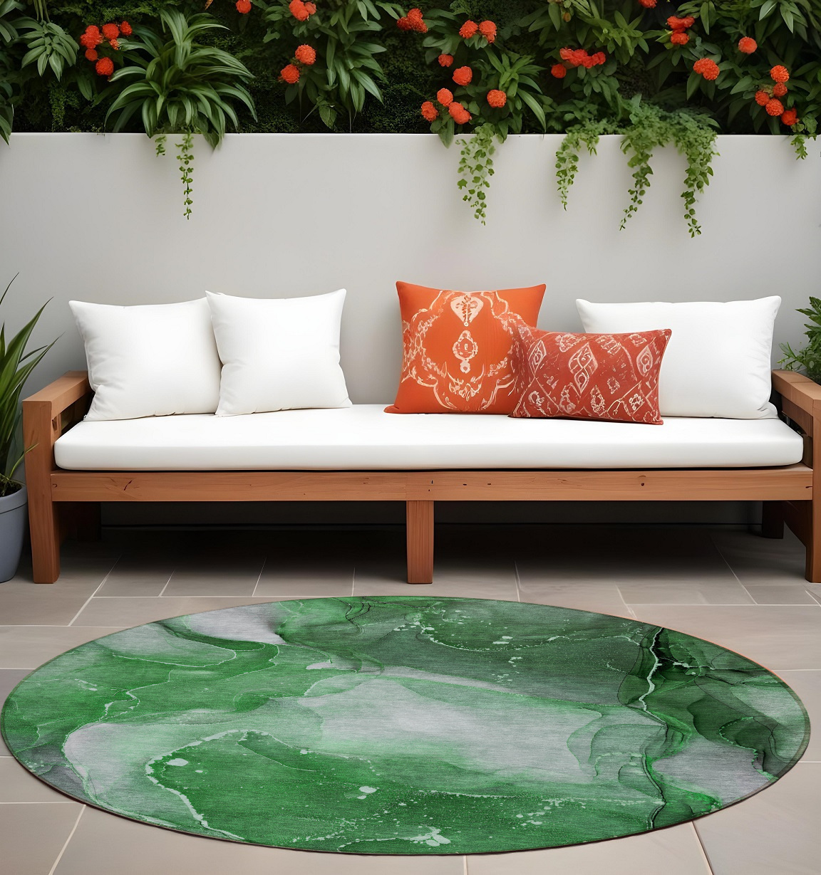 8' Round Emerald Round Abstract Washable Non Skid Indoor Outdoor Area Rug-560506-1