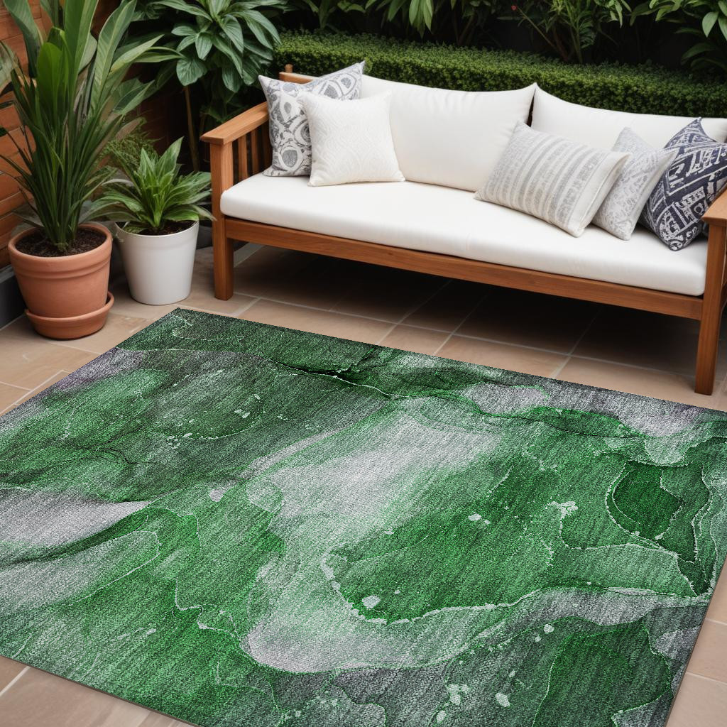 10' X 14' Emerald Abstract Washable Non Skid Indoor Outdoor Area Rug-560509-1