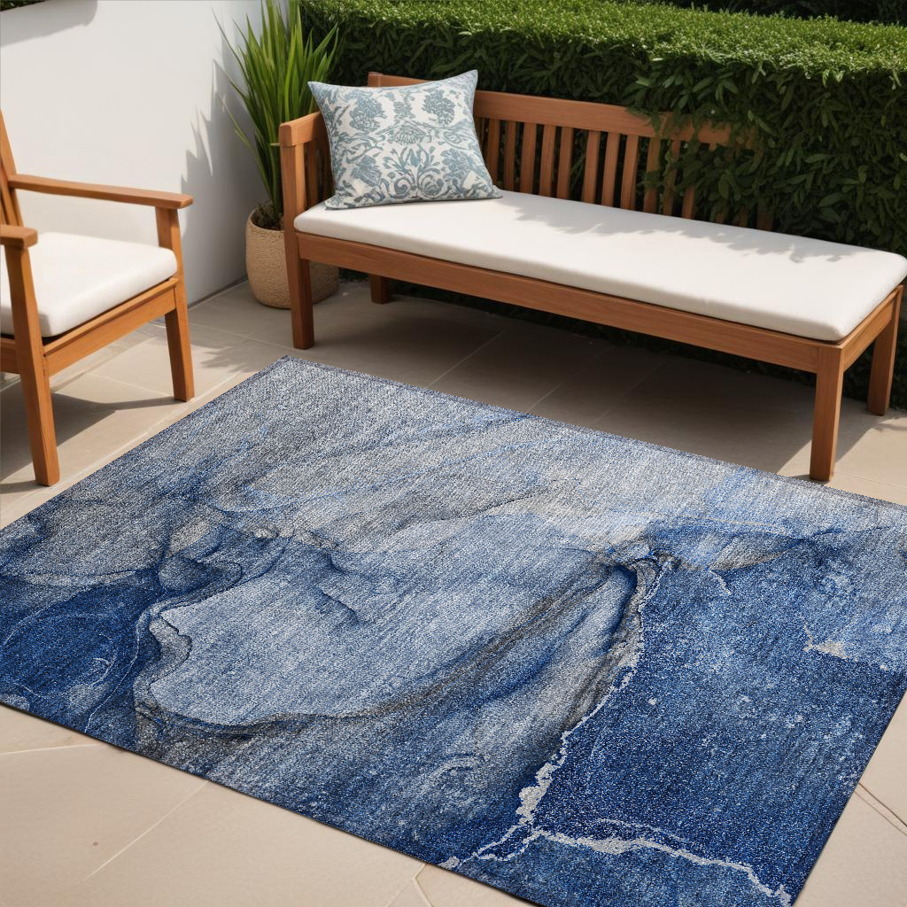 5' X 8' Navy Blue Abstract Washable Non Skid Indoor Outdoor Area Rug-560577-1