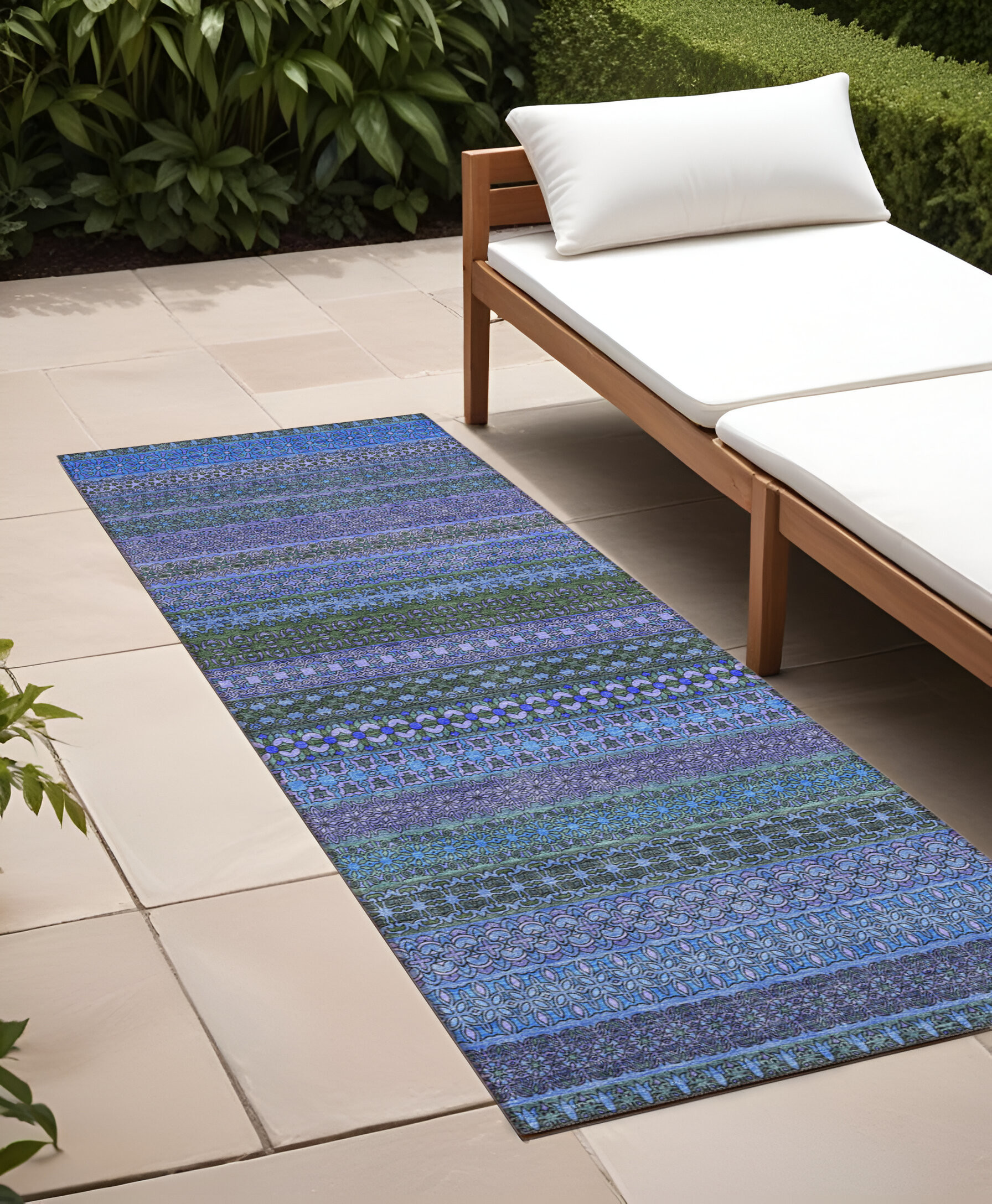 2' X 8' Blue and Green Striped Washable Indoor Outdoor Runner Rug-560691-1
