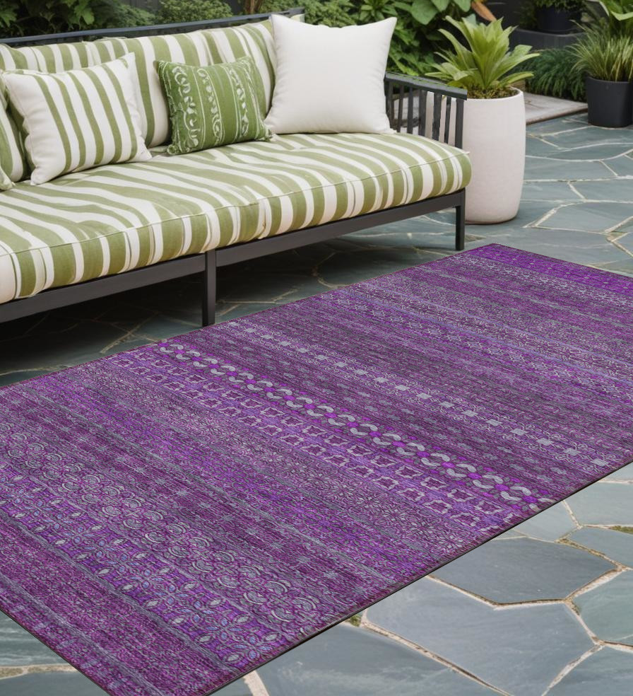 2' X 8' Eggplant Striped Washable Indoor Outdoor Runner Rug-560700-1