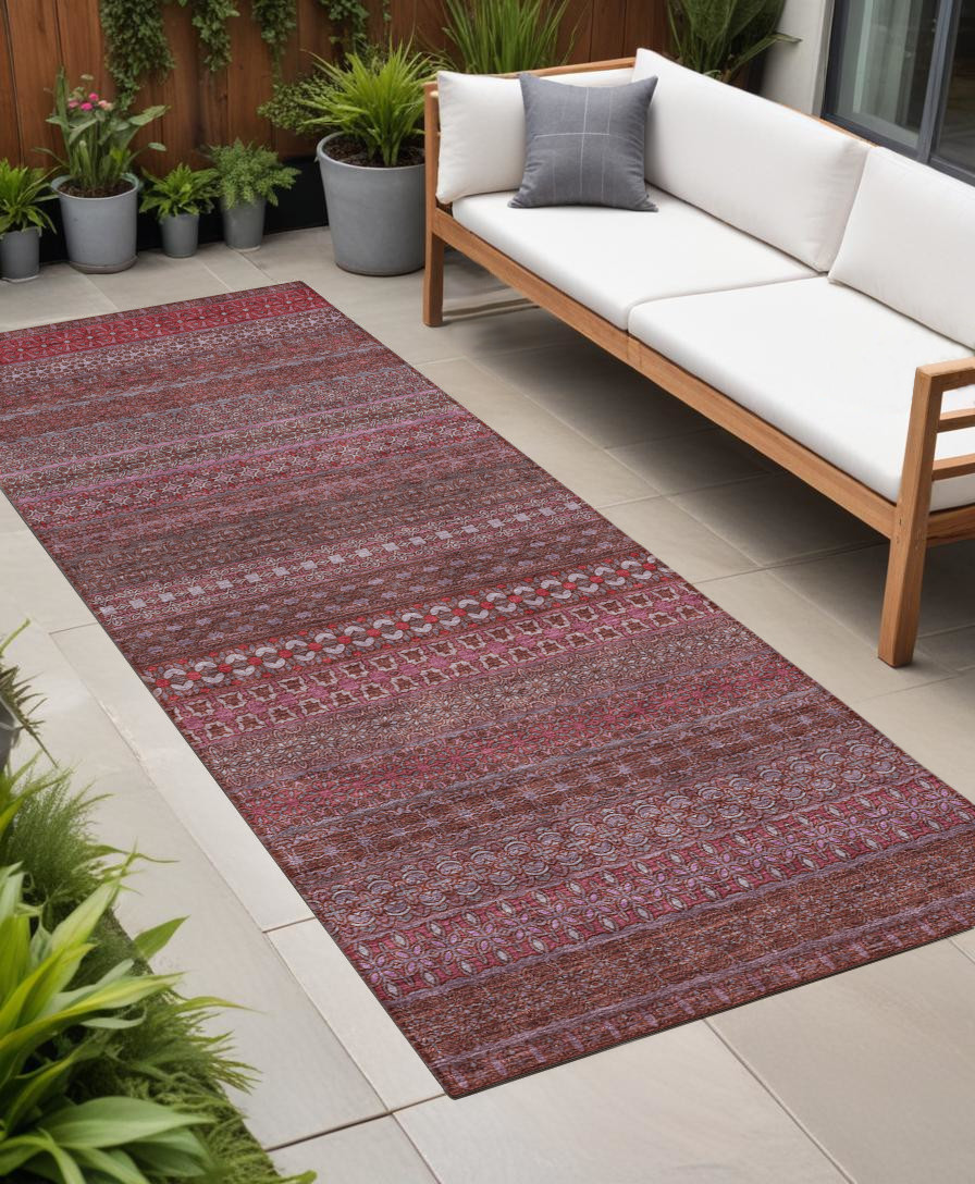 2' X 8' Merlot Striped Washable Indoor Outdoor Runner Rug-560736-1
