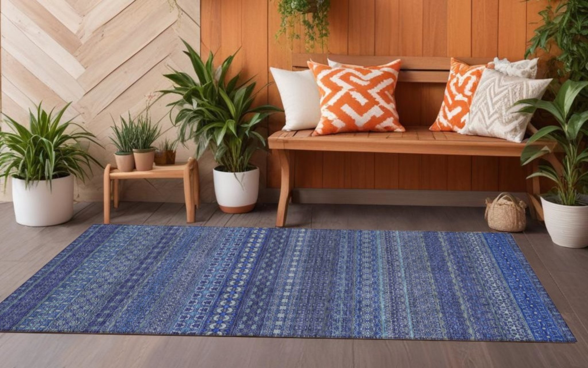 2' X 8' Navy Blue Striped Washable Indoor Outdoor Runner Rug-560745-1