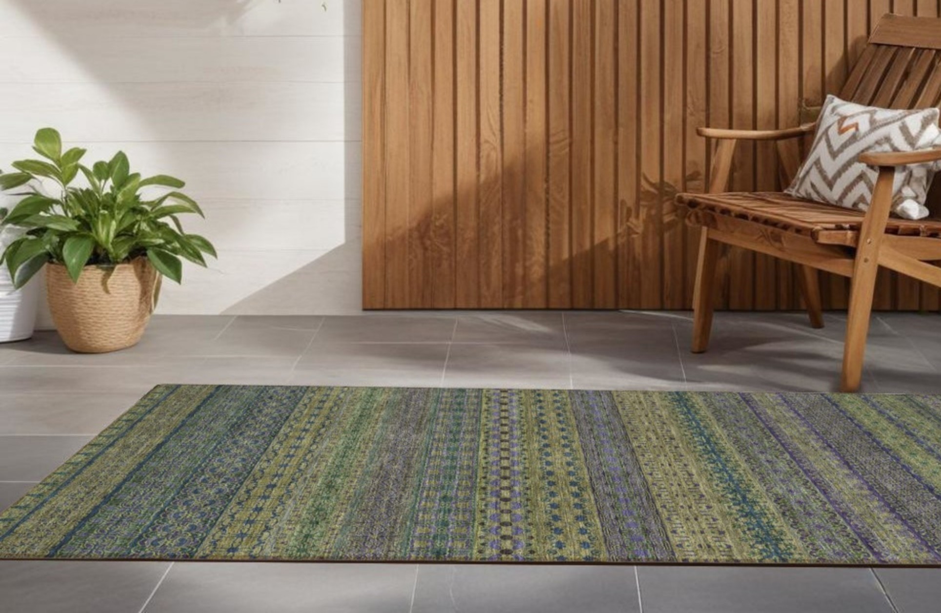 2' X 8' Olive Green Striped Washable Indoor Outdoor Runner Rug-560754-1