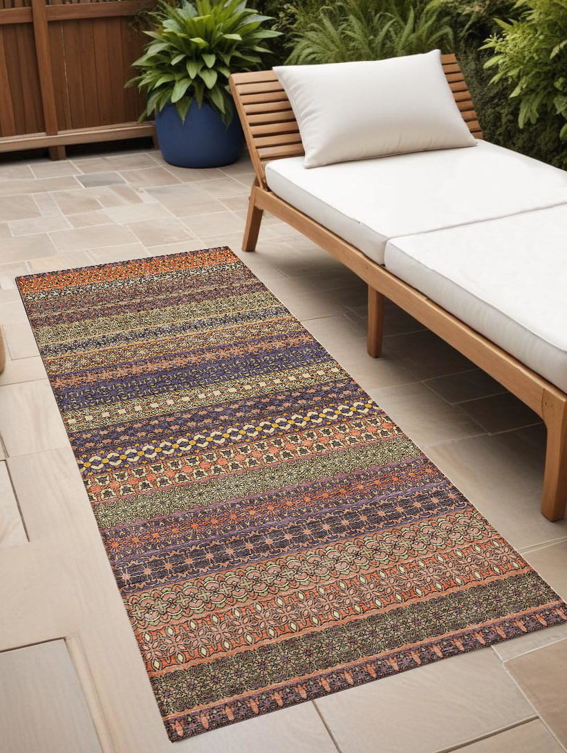 8' Runner Orange Striped Washable Non Skid Indoor Outdoor Runner Rug-560763-1