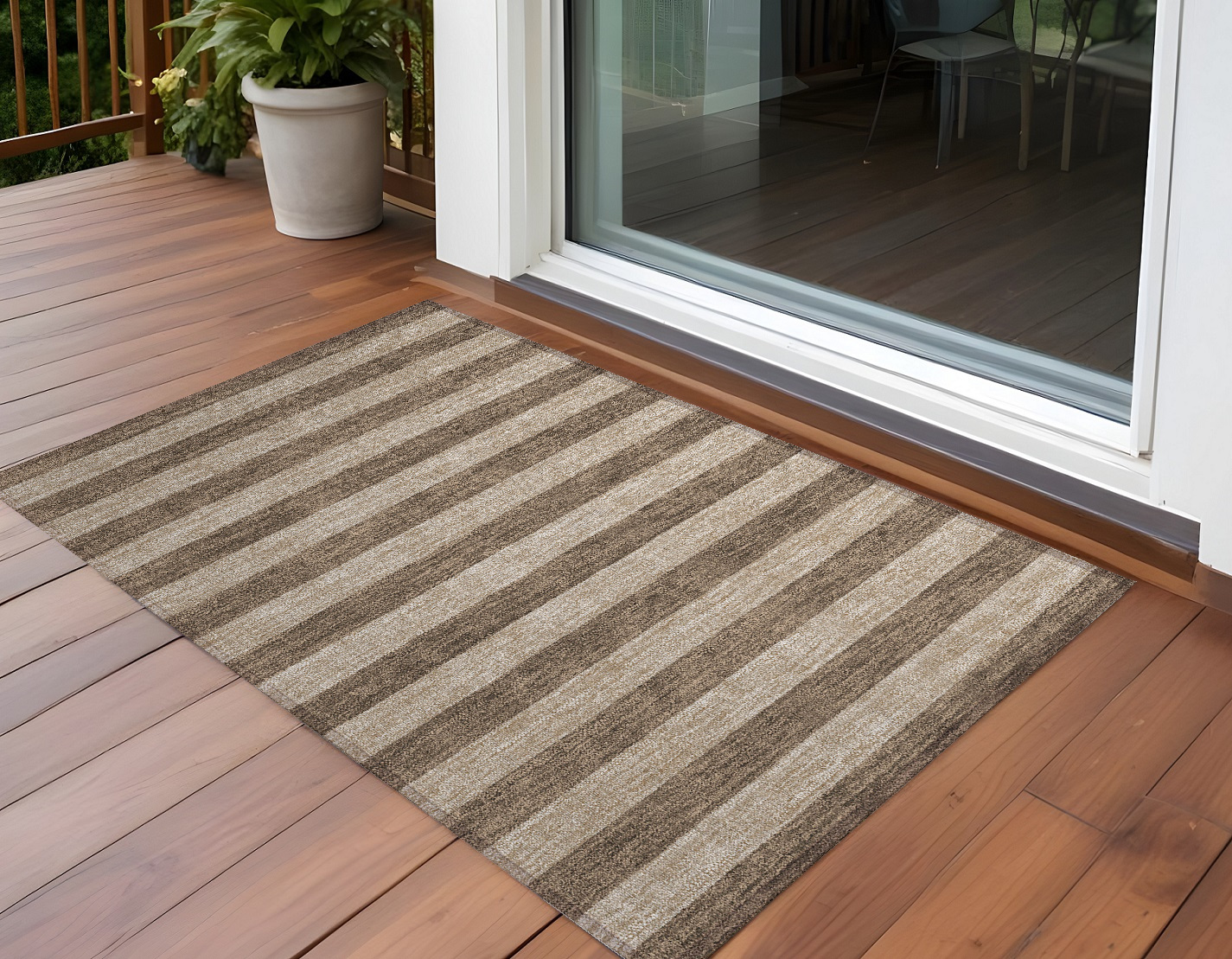 3' X 5' Coffee Striped Washable Non Skid Indoor Outdoor Area Rug-561062-1