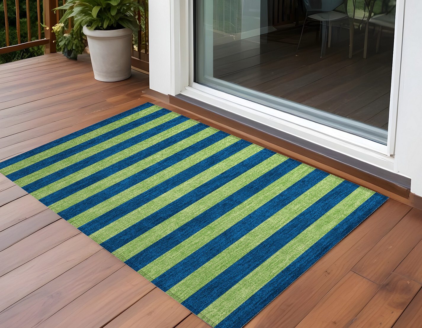 3' X 5' Navy Blue Striped Washable Non Skid Indoor Outdoor Area Rug-561089-1