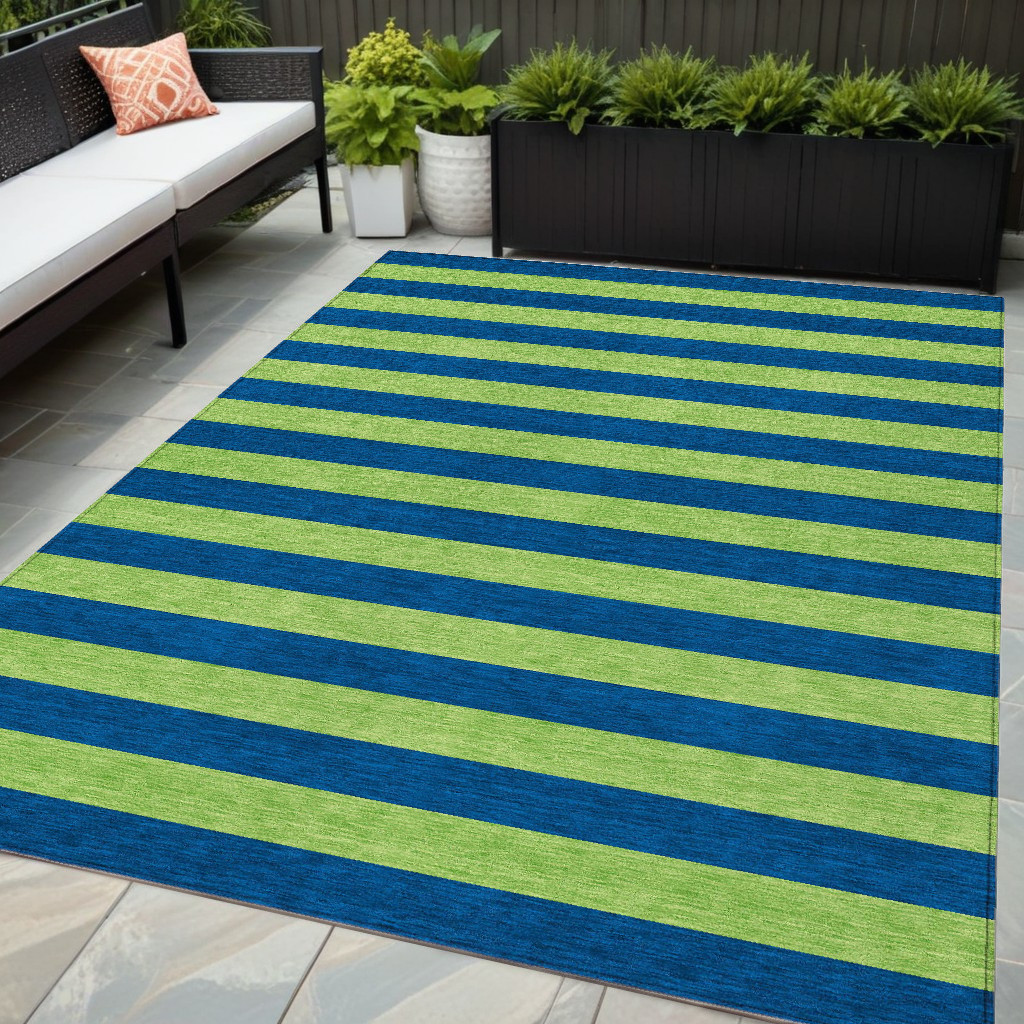 5' X 8' Navy Blue Striped Washable Non Skid Indoor Outdoor Area Rug-561090-1