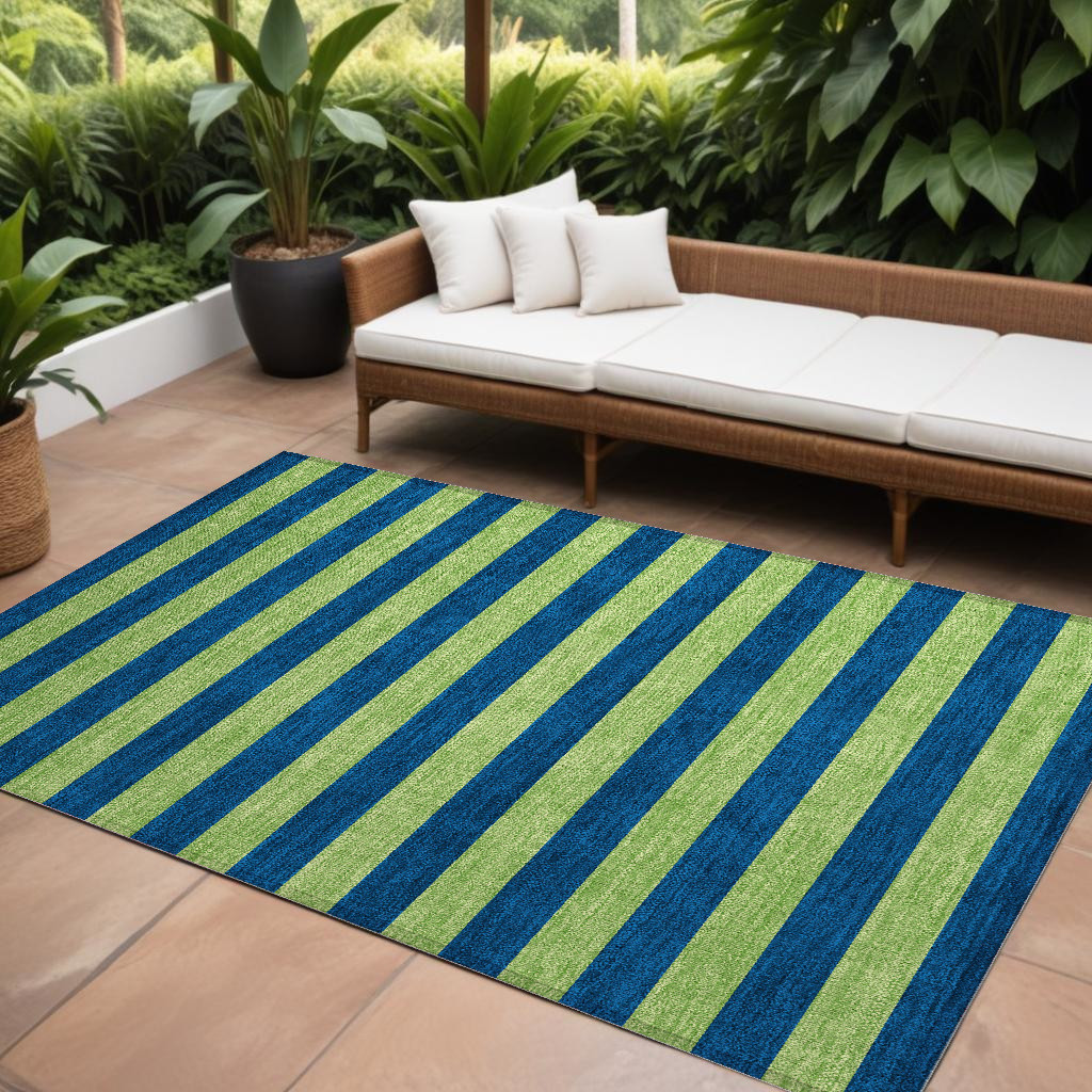 9' X 12' Navy Blue Striped Washable Non Skid Indoor Outdoor Area Rug-561093-1